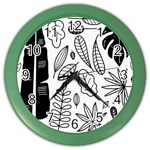 Leaves Plants Doodle Drawing Color Wall Clock Front