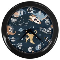 Space Theme Art Pattern Design Wallpaper Wall Clock (black) by Proyonanggan