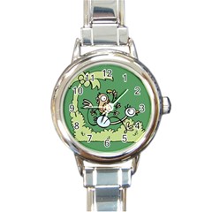 Ostrich Jungle Monkey Plants Round Italian Charm Watch by Bajindul