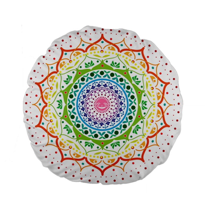 Mandala Pattern Rainbow Pride Standard 15  Premium Flano Round Cushions