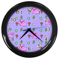 Flower Pink Pig Piggy Seamless Wall Clock (black) by Ravend