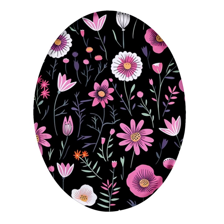 Flowers Pattern Oval Glass Fridge Magnet (4 pack)