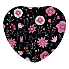 Flowers Pattern Heart Glass Fridge Magnet (4 Pack) by Ravend