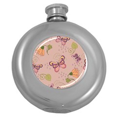 Butterfly Background Pattern Texture Round Hip Flask (5 Oz) by Ravend