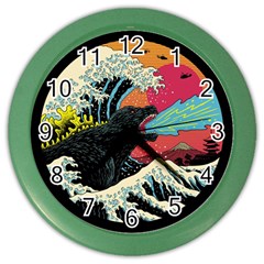 Retro Wave Kaiju Godzilla Japanese Pop Art Style Color Wall Clock by Modalart