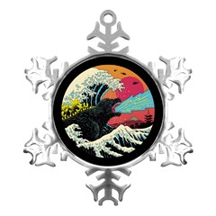 Retro Wave Kaiju Godzilla Japanese Pop Art Style Metal Small Snowflake Ornament by Modalart