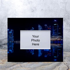 Illuminated Cityscape Against Blue Sky At Night White Tabletop Photo Frame 4 x6  by Modalart