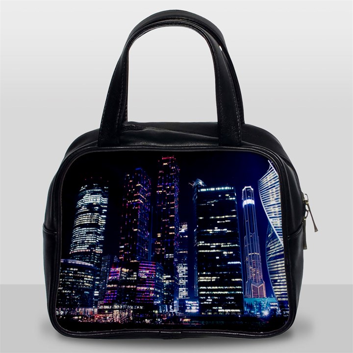 Black Building Lighted Under Clear Sky Classic Handbag (Two Sides)