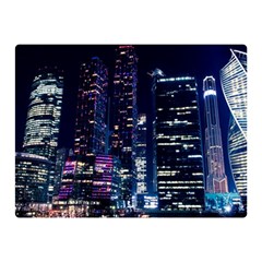 Black Building Lighted Under Clear Sky Two Sides Premium Plush Fleece Blanket (mini) by Modalart