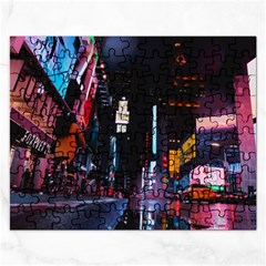 Roadway Surrounded Building During Nighttime Rectangular Jigsaw Puzzl by Modalart