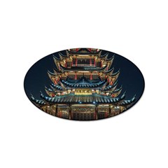 Blue Yellow And Green Lighted Pagoda Tower Sticker Oval (100 Pack) by Modalart