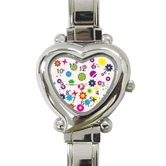 Floral Colorful Background Heart Italian Charm Watch by Grandong