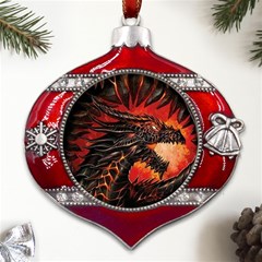 Dragon Metal Snowflake And Bell Red Ornament by Ndabl3x