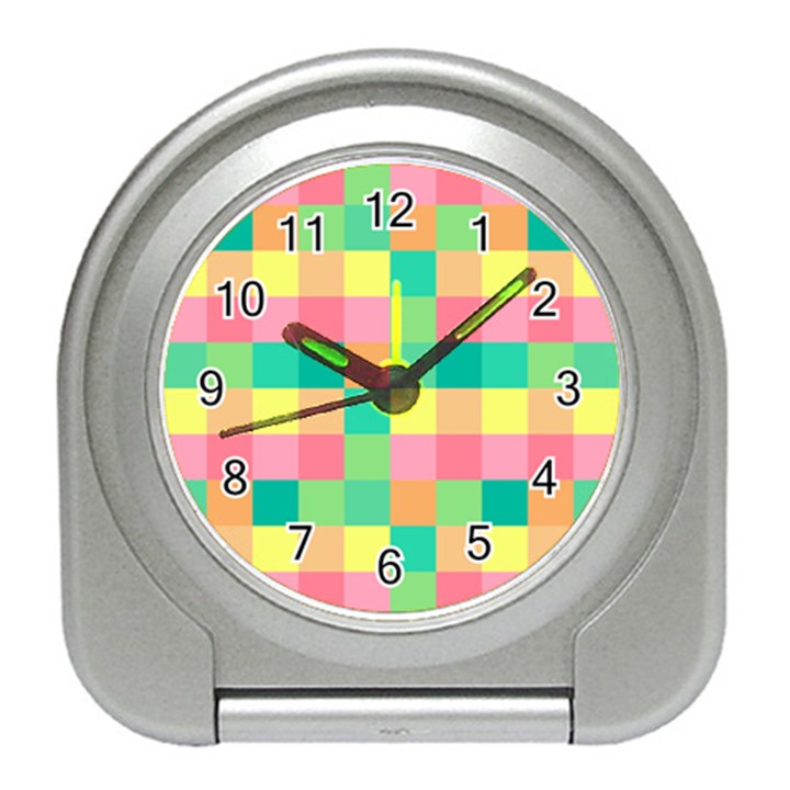 Checkerboard Pastel Square Travel Alarm Clock