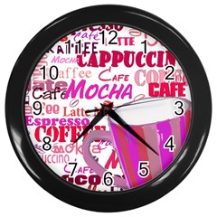 Coffee Cup Lettering Coffee Cup Wall Clock (black) by Amaryn4rt