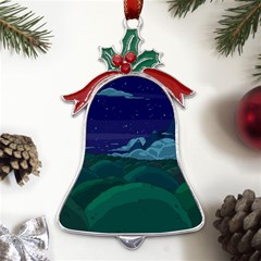 Adventure Time Cartoon Night Green Color Sky Nature Metal Holly Leaf Bell Ornament by Sarkoni