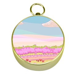 Pink And White Forest Illustration Adventure Time Cartoon Gold Compasses by Sarkoni