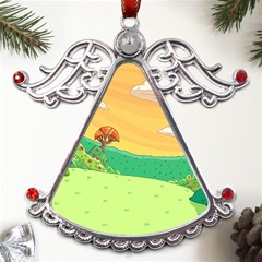 Green Field Illustration Adventure Time Multi Colored Metal Angel With Crystal Ornament by Sarkoni