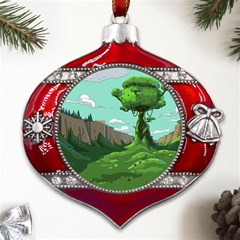 Adventure Time Cartoon Green Color Nature  Sky Metal Snowflake And Bell Red Ornament by Sarkoni