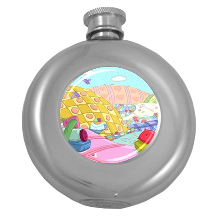 Pillows And Vegetable Field Illustration Adventure Time Cartoon Round Hip Flask (5 oz)