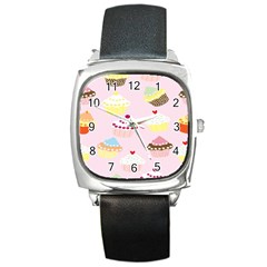 Cupcakes Wallpaper Paper Background Square Metal Watch by Apen