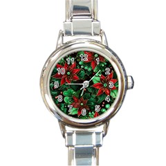 Flower Floral Pattern Christmas Round Italian Charm Watch by Ravend