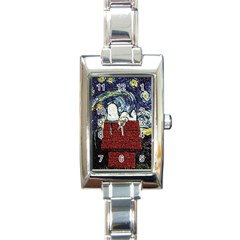 Cartoon Dog House Van Gogh Rectangle Italian Charm Watch by Modalart