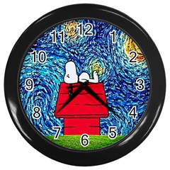 Cartoon Dog Starry Night Van Gogh Parody Wall Clock (black) by Modalart