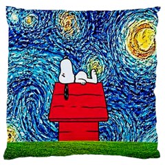 Cartoon Dog Starry Night Van Gogh Parody Large Premium Plush Fleece Cushion Case (two Sides) by Modalart