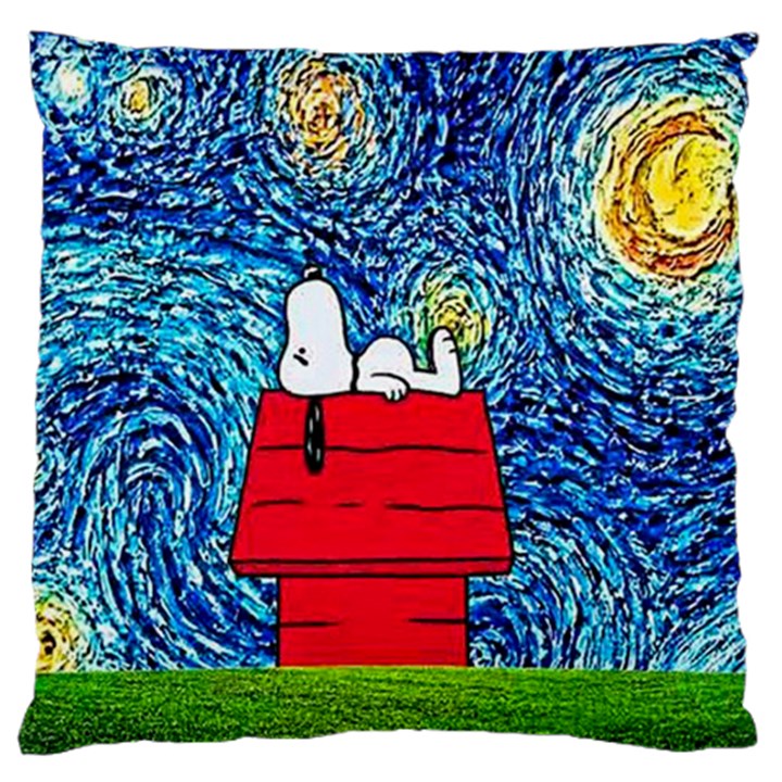 Cartoon Dog Starry Night Van Gogh Parody Large Premium Plush Fleece Cushion Case (Two Sides)