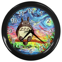 Totoro Starry Night Art Van Gogh Parody Wall Clock (black) by Modalart