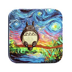 Totoro Starry Night Art Van Gogh Parody Square Metal Box (black) by Modalart