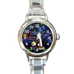 Cartoon Art Starry Night Van Gogh Round Italian Charm Watch by Modalart