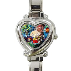 Cartoon Starry Night Vincent Van Gogh Heart Italian Charm Watch by Modalart