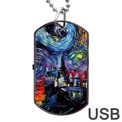 Castle Hogwarts Starry Night Print Van Gogh Parody Dog Tag Usb Flash (two Sides) by Modalart