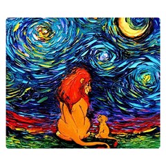 Lion Art Starry Night Van Gogh Premium Plush Fleece Blanket (small) by Modalart