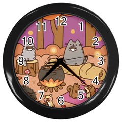 Pusheen Cute Fall The Cat Wall Clock (black) by Modalart