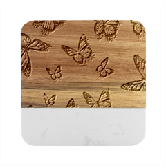 Pink Glitter Butterfly Marble Wood Coaster (square) by Modalart