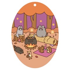 Pusheen Cute Fall The Cat Uv Print Acrylic Ornament Oval by Modalart