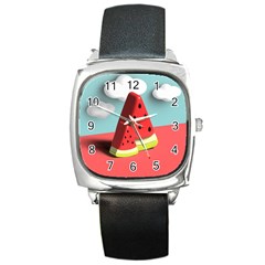 Watermelon Fruit Square Metal Watch by Modalart