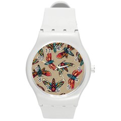 Tattoos Colorful Seamless Pattern Round Plastic Sport Watch (m) by Bedest