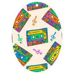 Seamless Pattern With Colorful Cassettes Hippie Style Doodle Musical Texture Wrapping Fabric Vector Uv Print Acrylic Ornament Oval by Bedest