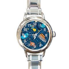 Seamless Pattern Vector Submarine With Sea Animals Cartoon Round Italian Charm Watch by Bedest