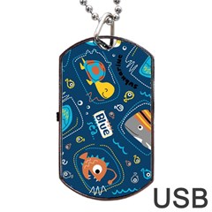 Seamless Pattern Vector Submarine With Sea Animals Cartoon Dog Tag Usb Flash (two Sides) by Bedest