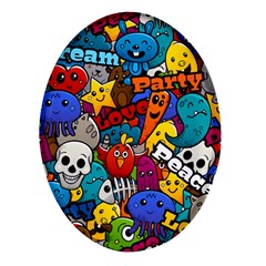 Graffiti Characters Seamless Pattern Oval Glass Fridge Magnet (4 Pack) by Bedest