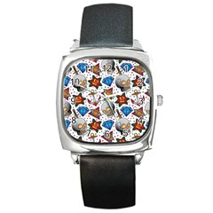 Full Color Flash Tattoo Patterns Square Metal Watch by Bedest