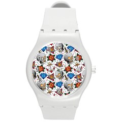 Full Color Flash Tattoo Patterns Round Plastic Sport Watch (m) by Bedest