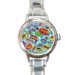 Comic Bubbles Seamless Pattern Round Italian Charm Watch by Bedest