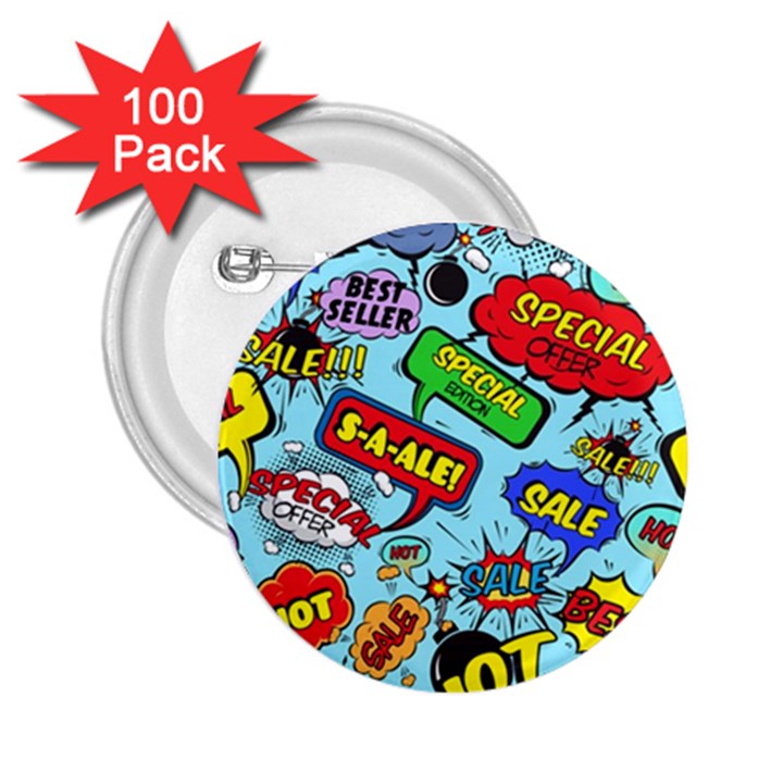 Comic Bubbles Seamless Pattern 2.25  Buttons (100 pack) 