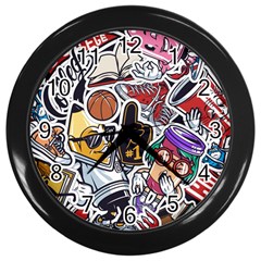 Vintage College Colorful Seamless Pattern Wall Clock (black) by Bedest